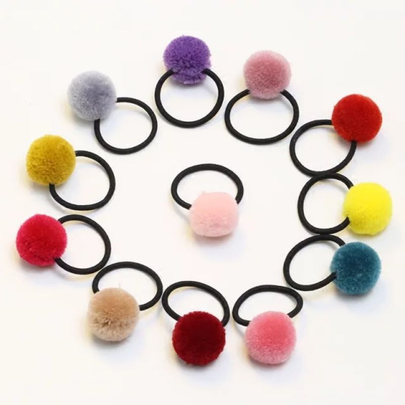 4PCS !! Ikat Rambut Elastis Anak Motif POMPOM KOREA IMPORT / Karet Kunciran Rambut/ Kuncir POM POM