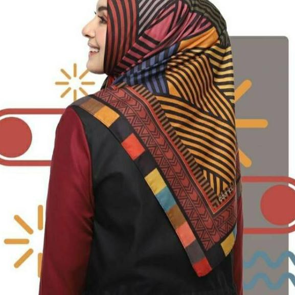 IBJ Kerudung Segi Empat Voal Premium Print Denay Kw Motif Lubna Merah Maroon Terlaris .