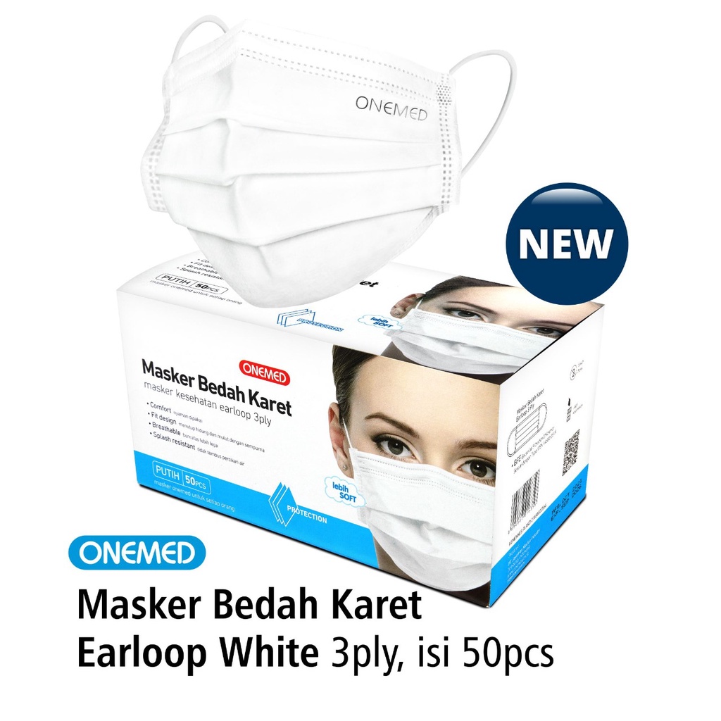 Masker Medis Karet Putih OneMed Box Isi 50Pcs