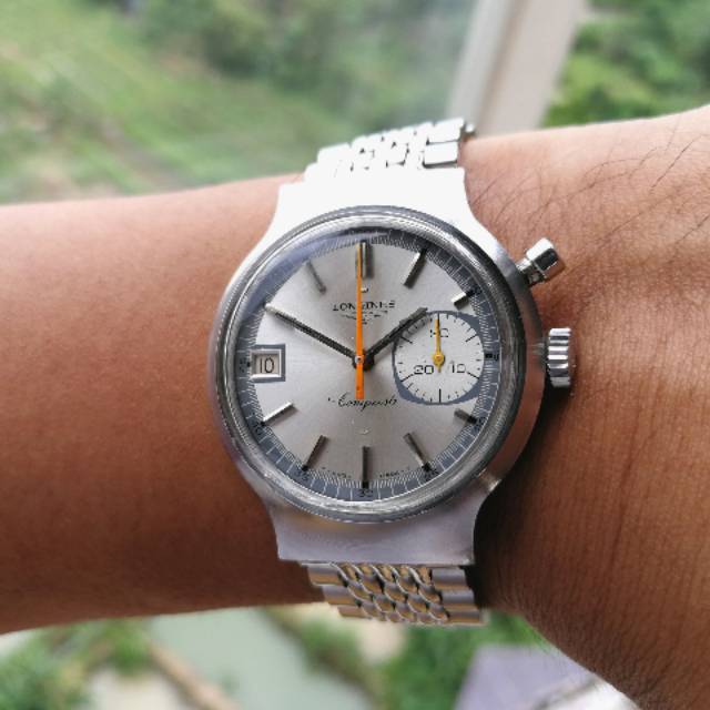 Original 70s Longines Conquest chronograph Munich Olympic 1972 valjoux 234 Silver grey Sunburst dial
