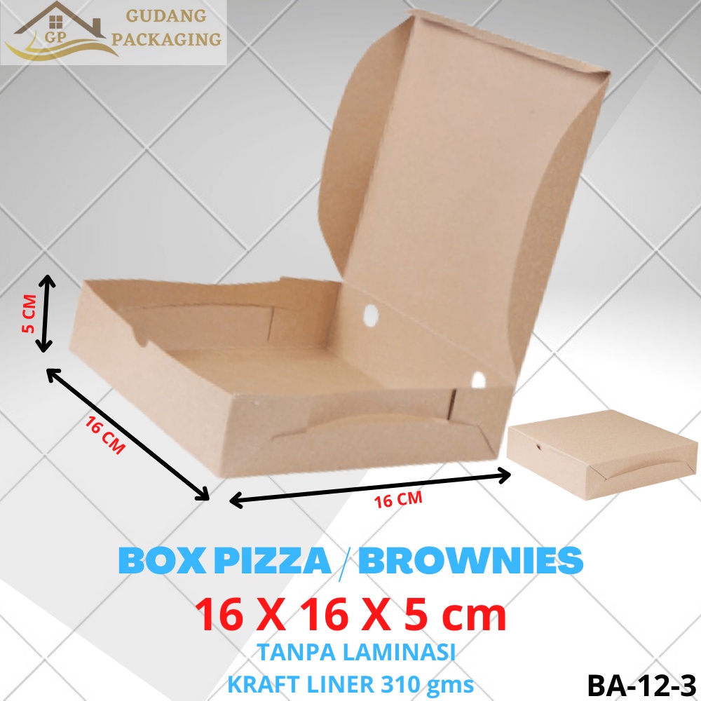 

BOX DUS KARDUS KOTAK PIZZA BROWNIES BOLEN KUE ROTI NUGGET TEBAL 310gsm 16x16x5 cm FOOD GRADE#BB-12-3