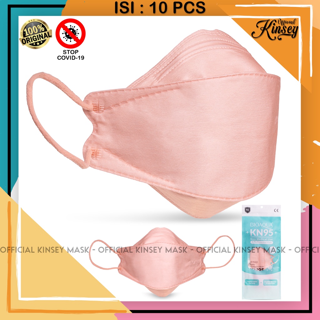 BIOAQUA Masker Earloop Dewasa Original Disposable Mask Kesehatan Medis KN 95 Salmon Pink 10 Pcs bioa