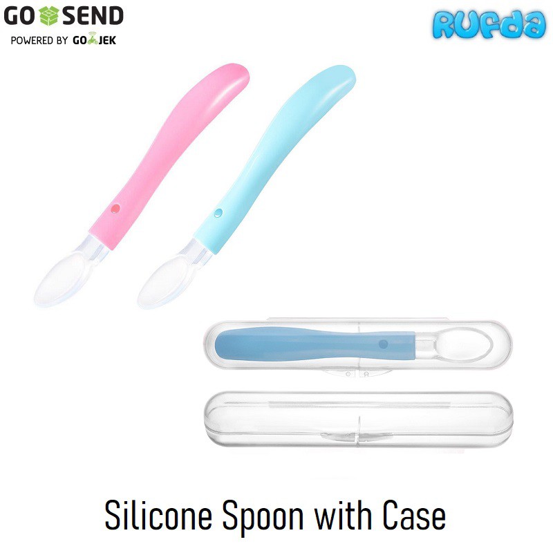 Silicone Spoon with Travel Case Sendok Makan Bayi Silikon dengan Wadah