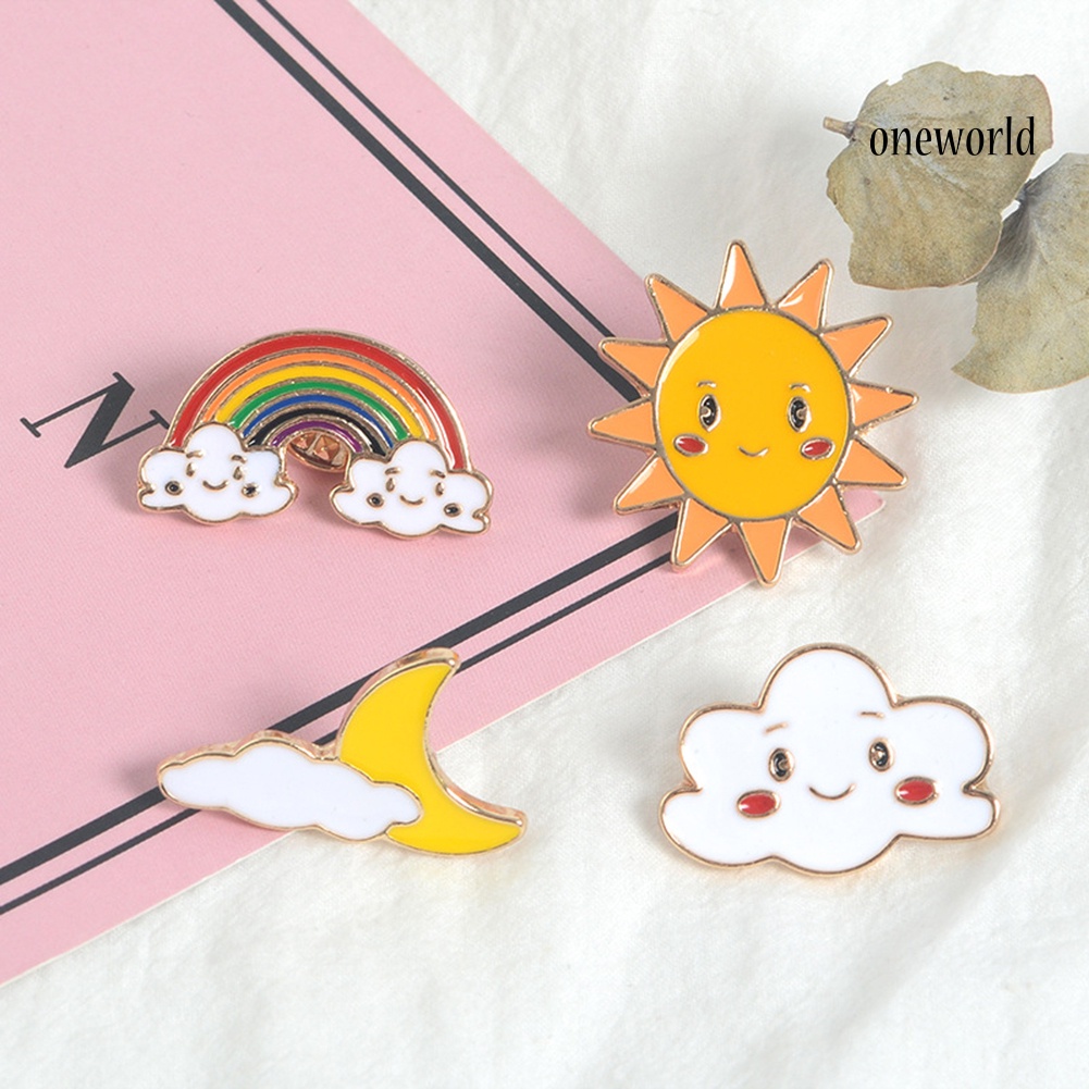 OW@ Cartoon Sun Moon Cloud Rainbow Enamel Brooch Pin Bag Collar Lapel Badge Jewelry