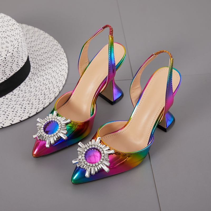 rainbow rhinestone sandals