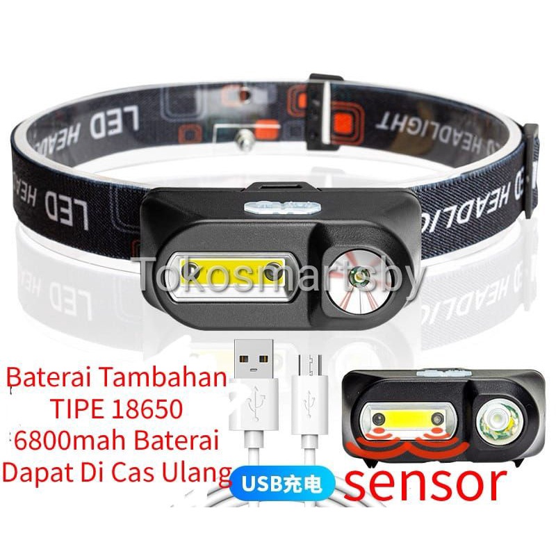 Senter Kepala Sensor Gerak Tangan / Headlamp Motion Sensor Rechargeable KX1804A