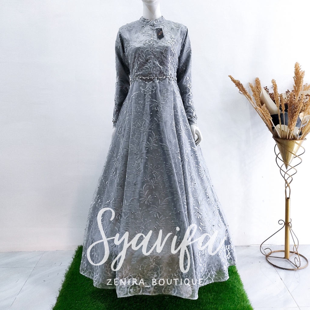 SYARIFA Wedding Dress FREE Pasmina dan VEIL selendang tile / Gaun pernikahan putih / akad / Baju pesta / prewedding