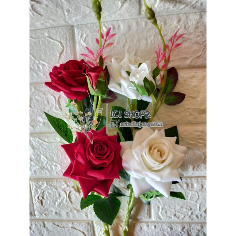 BUNGA MAWAR TANGKAI PLASTIK / BUNGA MAWAR BERDURI BUNGA ARTIFICIAL-1