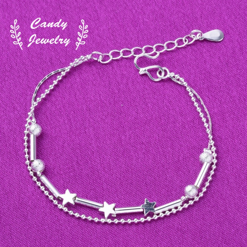 Candy Jewelry Fashion Star Bracelet Silver Plated Double Layer Chain Bracelets for Women Anklet Simple Ankle Chain