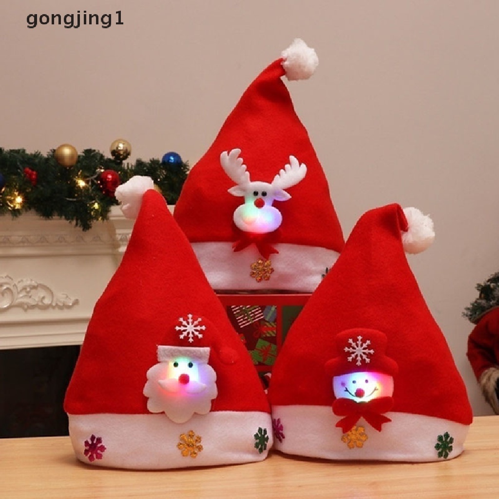 Topi Santa Claus Snowman Elk Dengan Lampu LED Untuk Dekorasi Natal