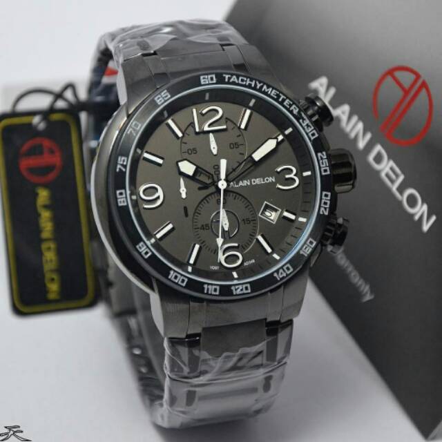 Jam Tangan Pria Alain Delon AD 348-1735C Black Rantai original murah