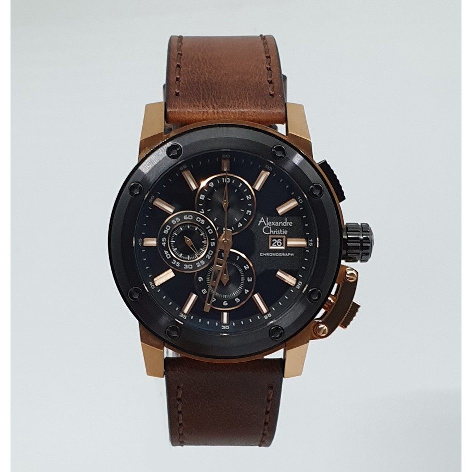Alexandre Christie Ac6519 Rosegold Black Jam Tangan Pria Original