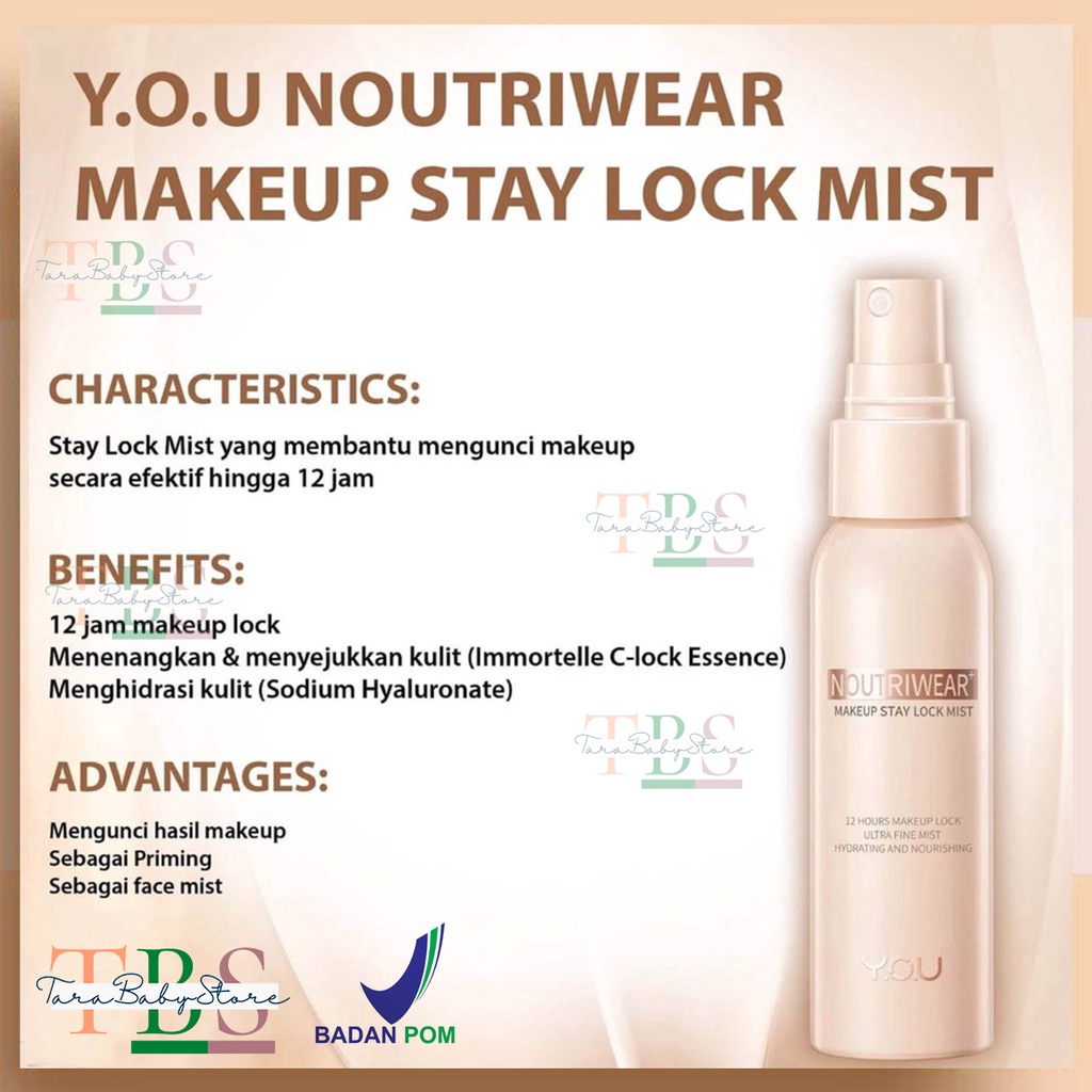 ❤ TARABABYSTORE ❤ YOU Noutriwear+ Makeup Stay Lock Mist 55ml | Setting Spray | Face Mist | Finishing Spray | Face Spray | Lock Spray | BPOM