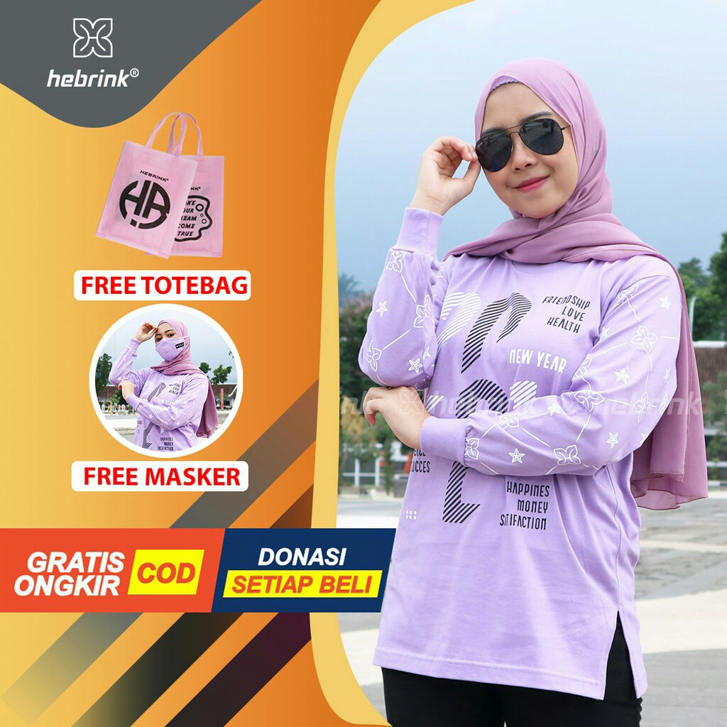 ⭐FREE MASKER⭐ Sweatshirt Hebrink Original HB39 Dusty Purple - kaos tangan panjang wanita jumbo