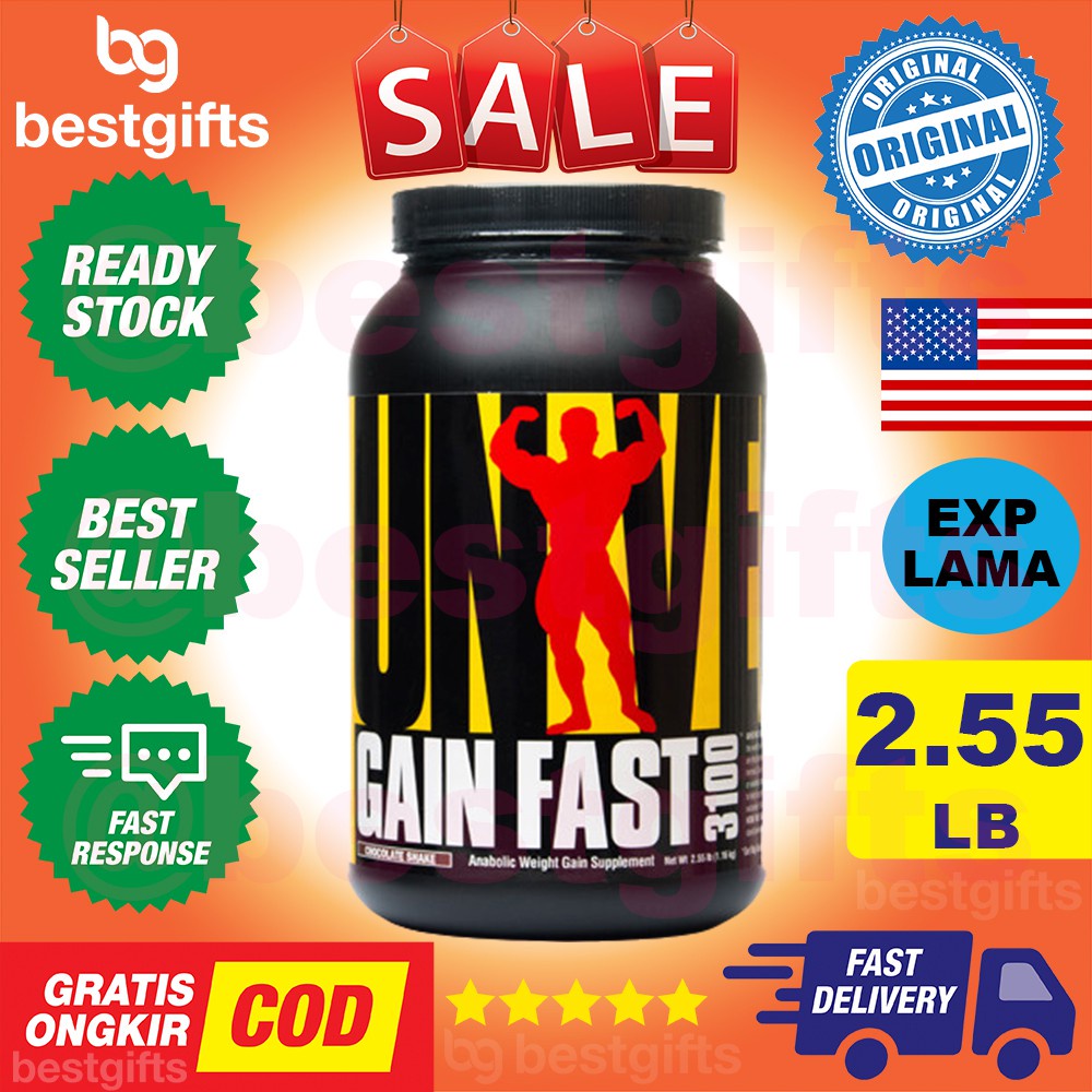 UNIVERSAL NUTRITION GAIN FAST 3100 CHOCOLATE SUSU PROTEIN FITNESS COKLAT TAMBAH BERAT BADAN 2.5 LB