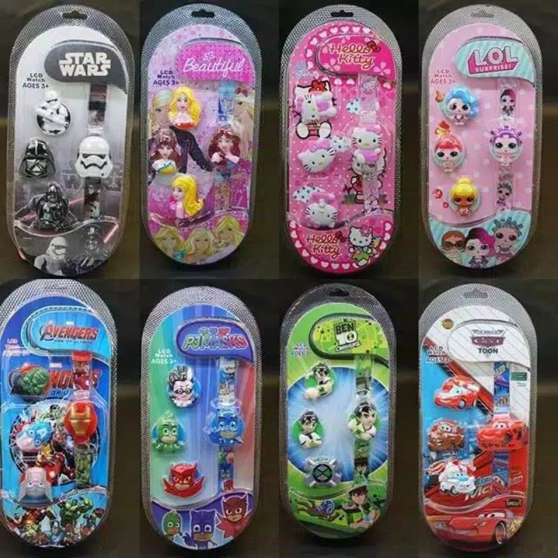 (Grosir)Jam Tangan Anak&quot; Karakter 4in1 Digital Strap Rubbrr(Terima Cod)