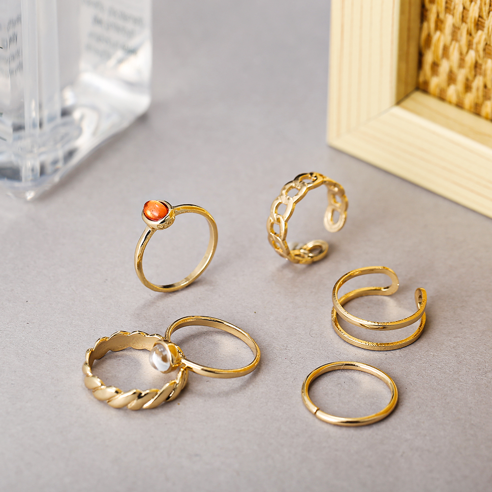 6pcs/set Korean Fashion Chain Open Gold Rings Retro Simple Ring Jewelry Accessories