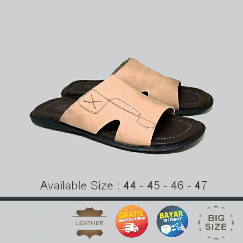 COD / Sendal Kasual Pria Slide Big Size 44-47 Sendal Cowok Bapak2 Dewasa Besar Banget Krem, 44