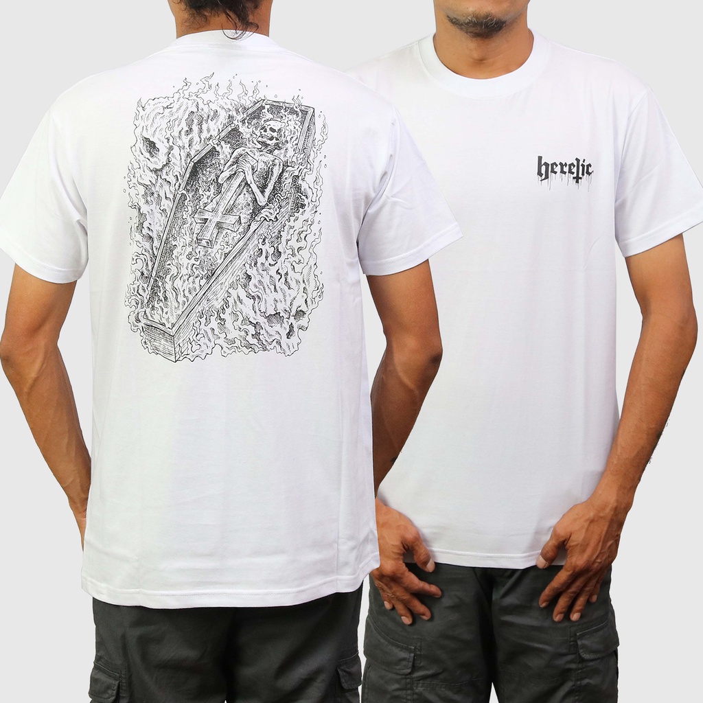 Heretic - T-Shirt - Burning Coffin White