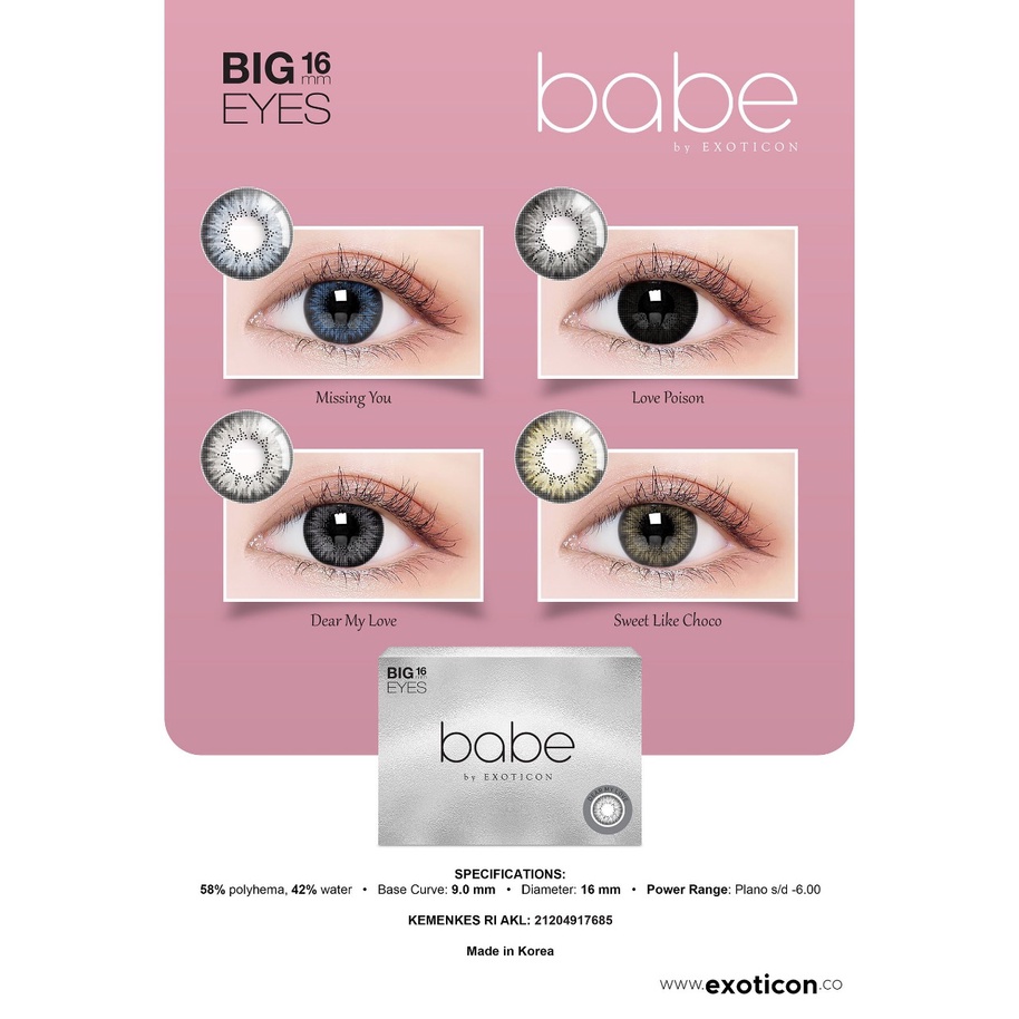 Softlens X2 BABE Minus 3.25 - 6.00 Dia 16MM / FREE LENSCASE - KASIMURA