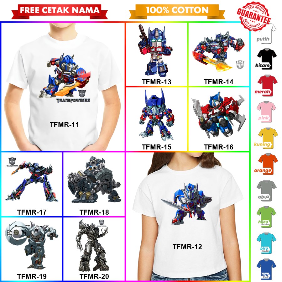 [FREE NAMA!!] Baju Kaos COUPLE  ANAK DAN DEWASA TRANSFORMER BANYAK MOTIF