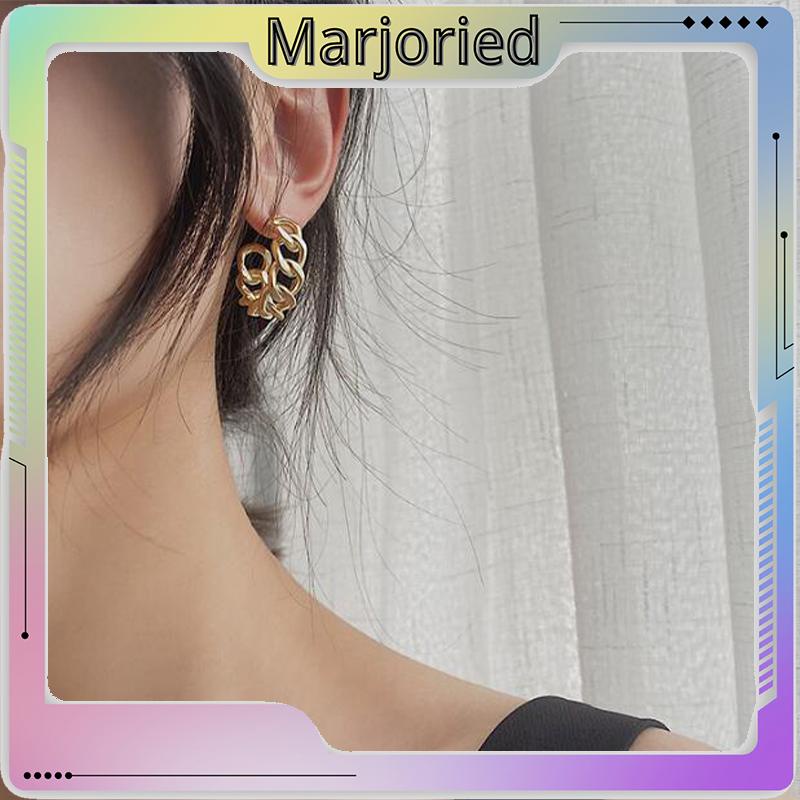 Anting Stud Model Rantai Rongga Bahan Logam Gaya Retro-MJD