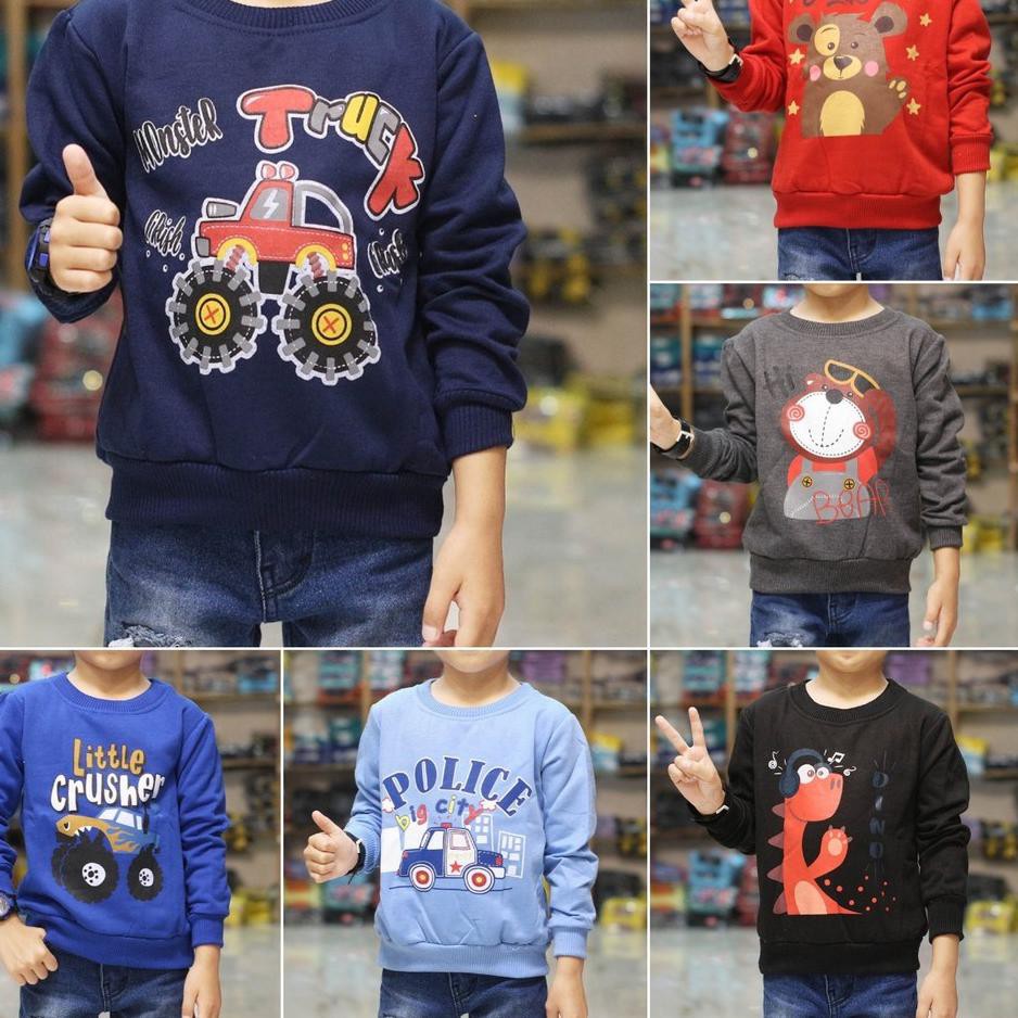 BIG SALE FPUSAT RESELLER SWEATER ANAK KEREN LENGAN PANJANG GAMBAR KARTUN MOBIL MONSTER MAROON TERB