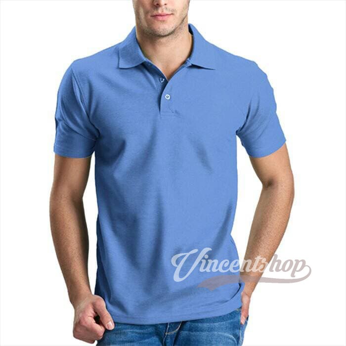 BIRU MUDA Kaos Polo Shirt Pria , Kaos Polos Berkerah