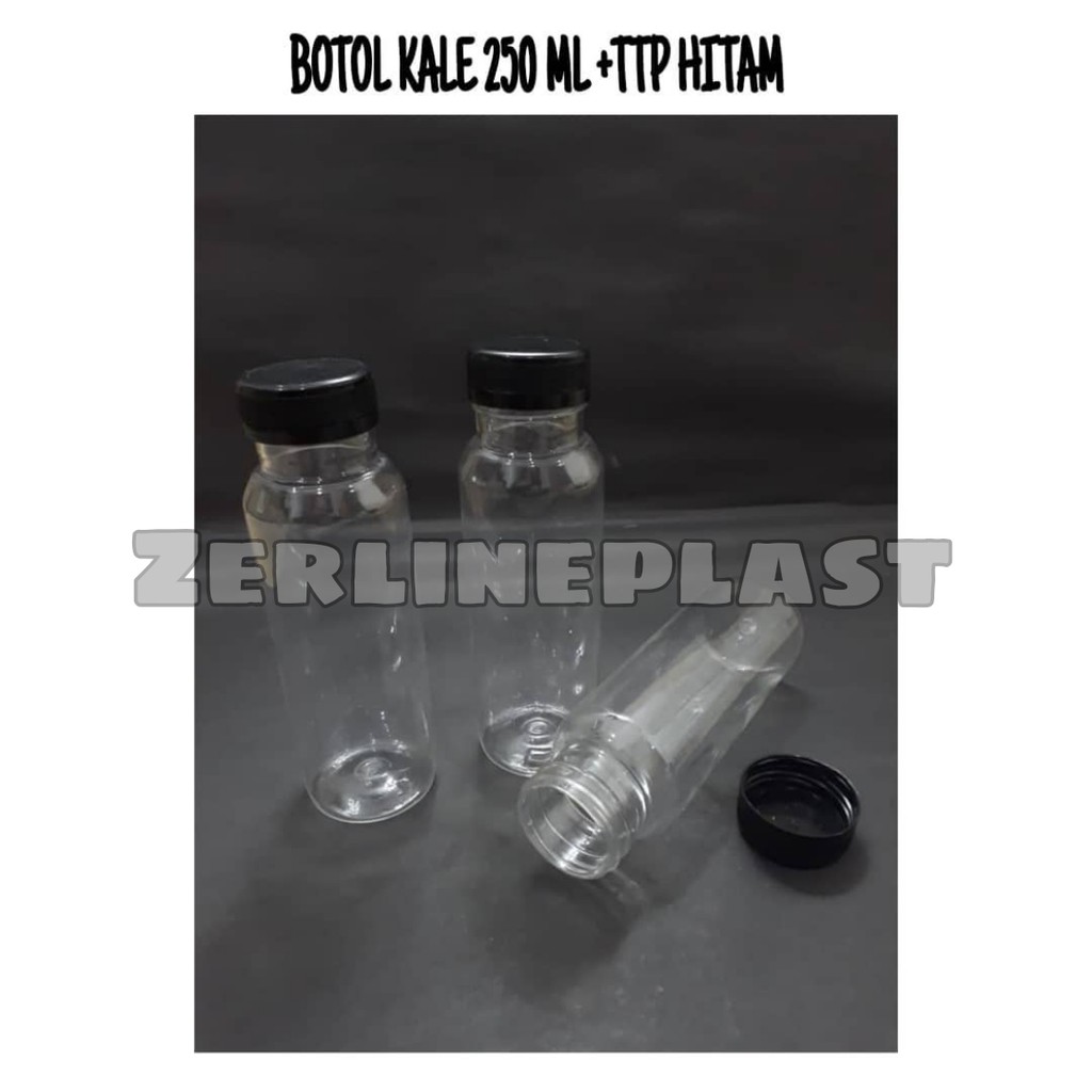 Botol KALE 250ml (TUTUP HITAM) - Botol Plastik - Botol Bening