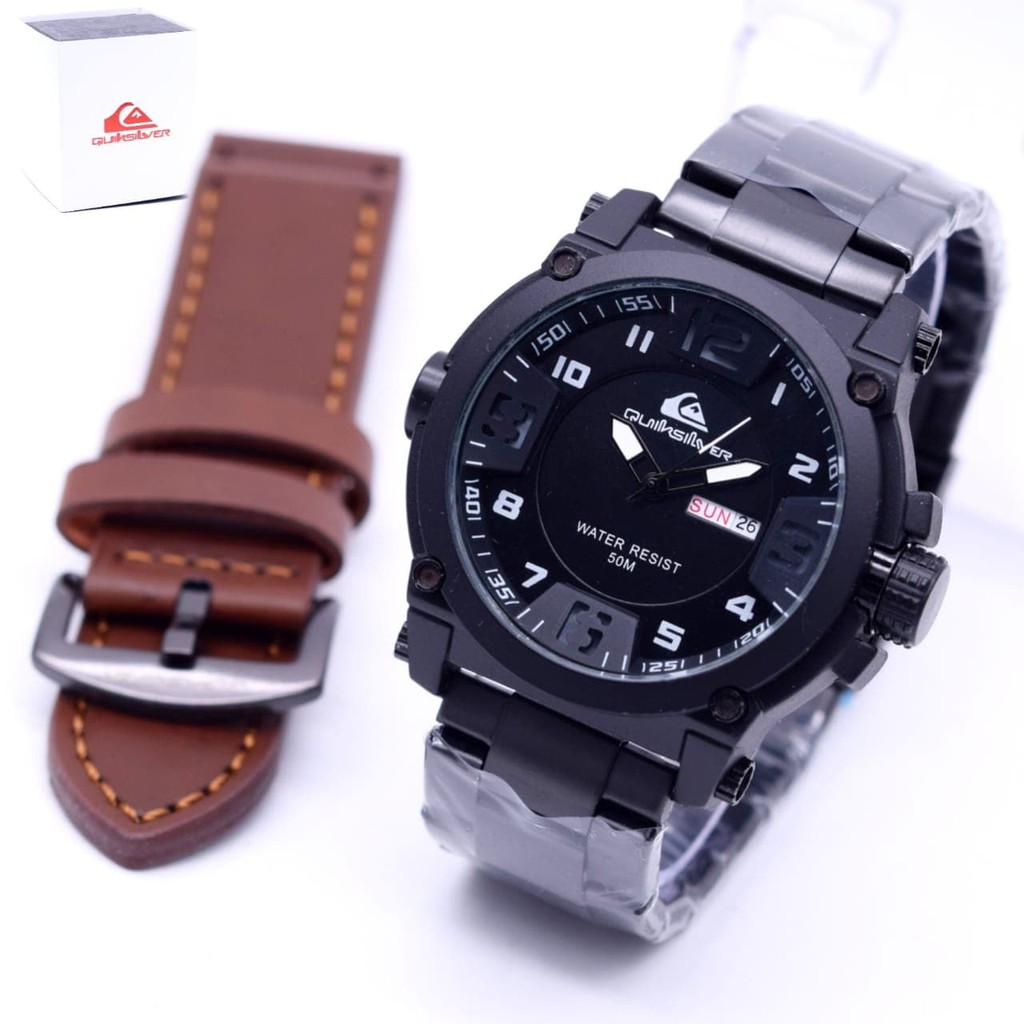 Duque de Caxias Belgaum Jam Tangan Pria Qu1ks1lv3r Paket Rantai Black White, Leather Brown