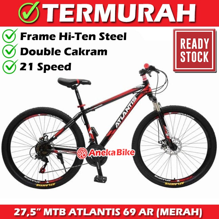 SEPEDA GUNUNG 27.5 inch ATLANTIS AT-730 AT-69 MTB SEPEDA GUNUNG MURAH PROMO-69 BLACK RED