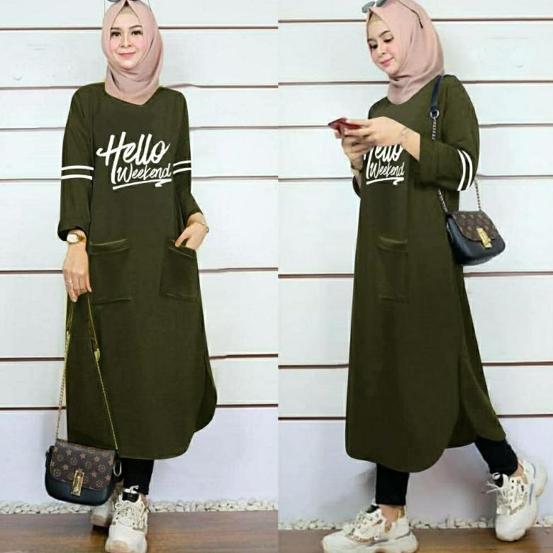 Jf Atasan Tunik Kaos Babyterry Jumbo Wanita Muslimah Terbaru Helo Weekend