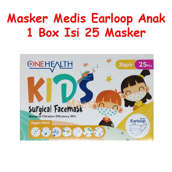 masker medis anak 3 ply onehealth surgical kids face mask bedah one health