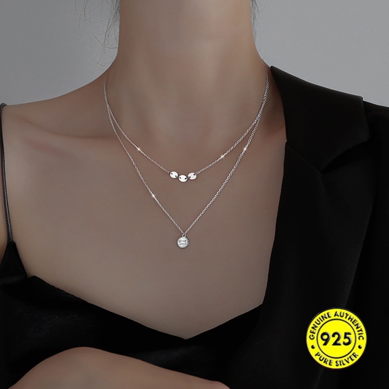 Kalung Model Double Layer Bahan S925 Silver Gaya Korea Untuk Wanita