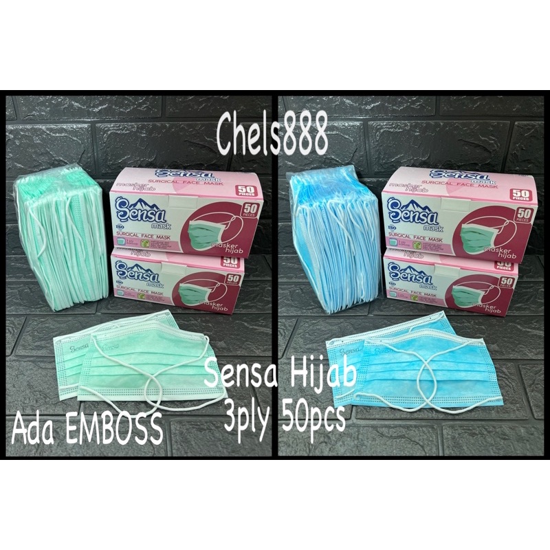 Masker Hijab Headloop 3ply / Masker Sensa 3ply Hijab Headloop Medis AKD 50pcs perbox