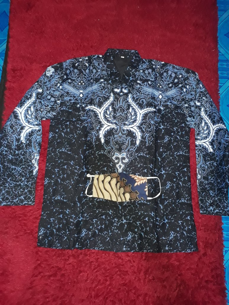 Kemeja Batik Pria Full Furing Lengan Panjang Katun Halus Sragenan Motif Banu Saka Biru