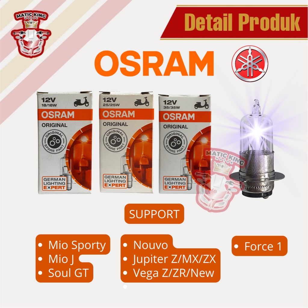 OSRAM bohlam lampu Halogen depan Mio Fino X-Ride Jupiter Z MX Vega Force 1 Soul GT  18 25 35 watt