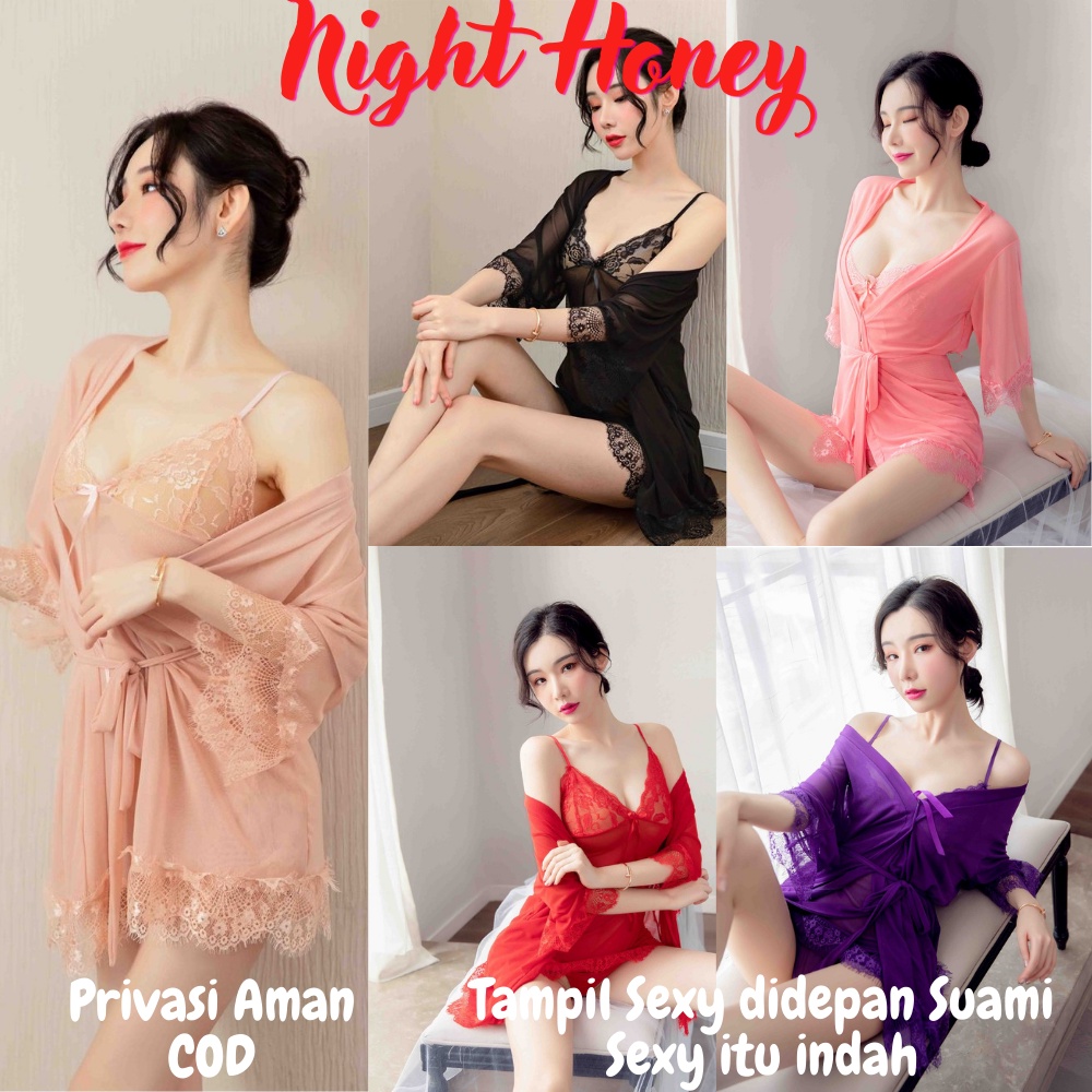 Gaun Dress Kimono Piyama Lingeri Lingerie Set Gaun Baju Tidur Dinas Istri Untuk Suami G String Haram