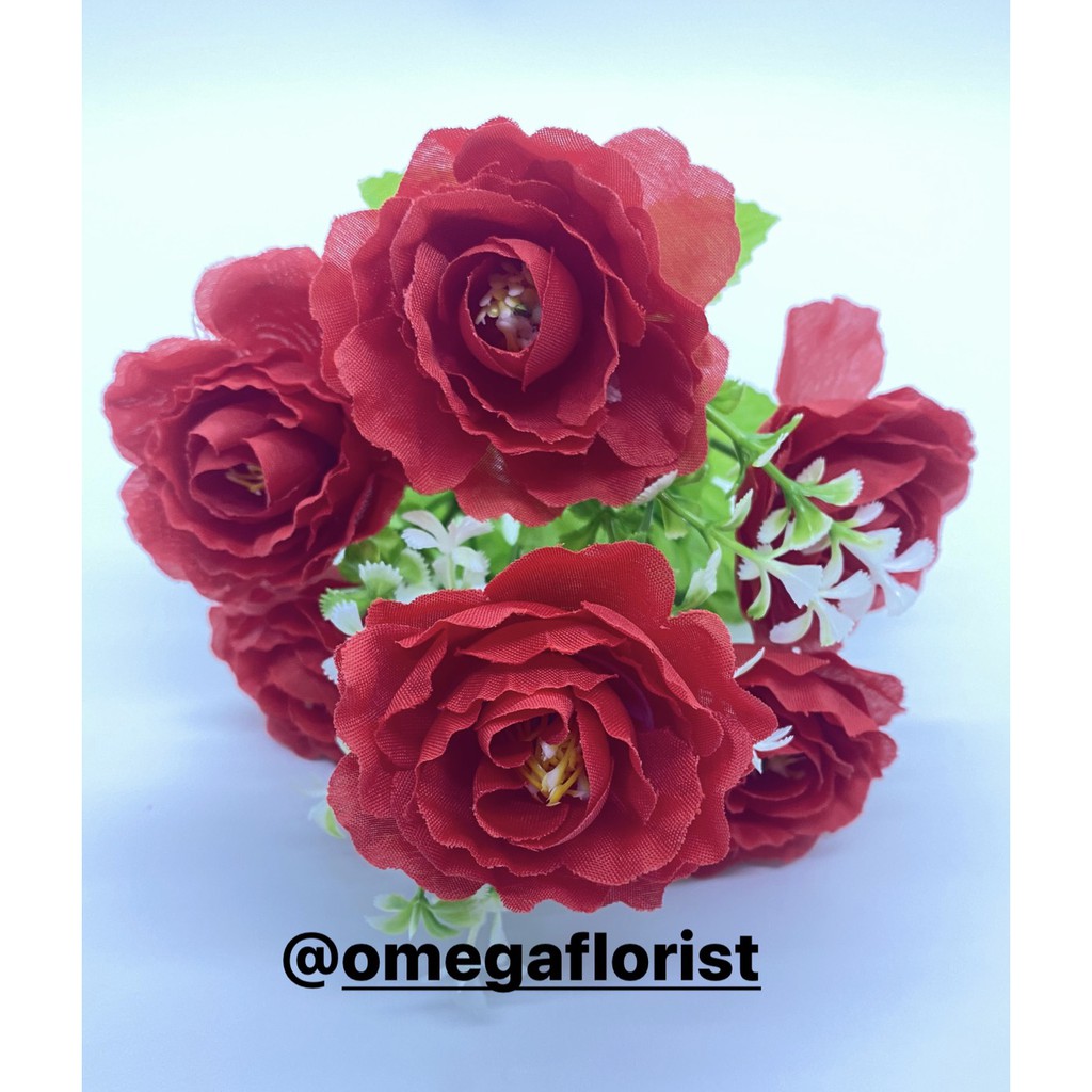 Rose Kamelia Kecil X6 Bunga Artificial/Bunga Plastik/Bunga Dekorasi/Dekorasi Pernikahan/Pernikahan-Merah