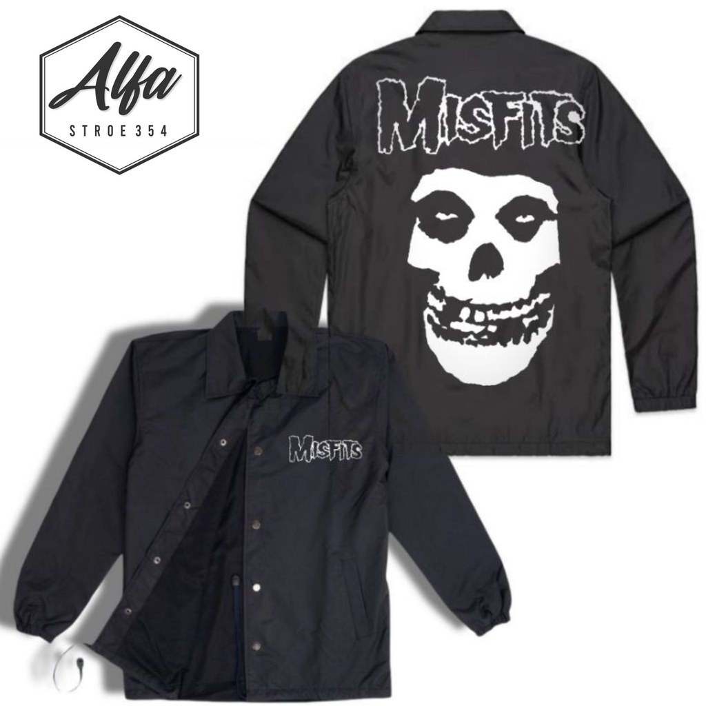 coach jacket Band MISFITS logo black and white hitam dan putih windbreaker taslan pria wanita dewasa