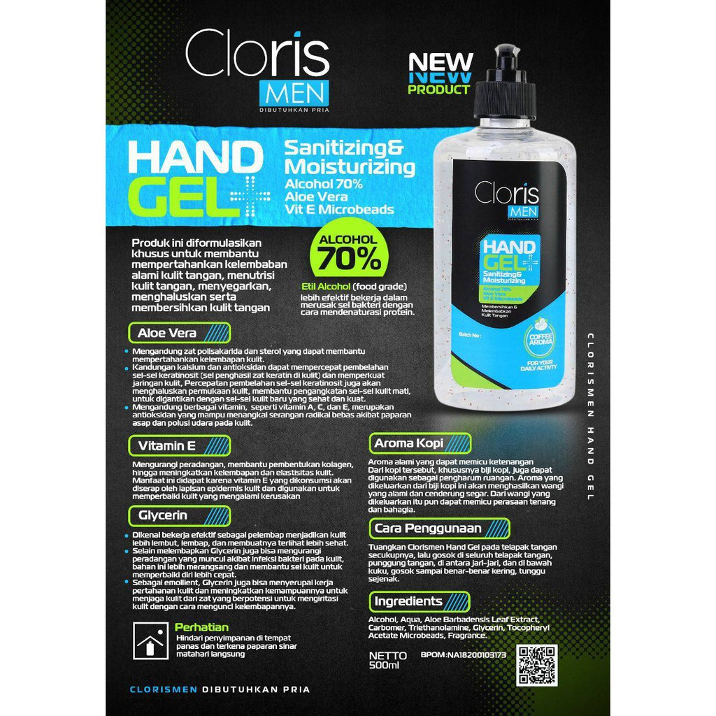 Cloris Men Hand Gel Sanitizing Moisturizing Original Clorismen Sanitizer Gel Pembersih Tangan BPOM