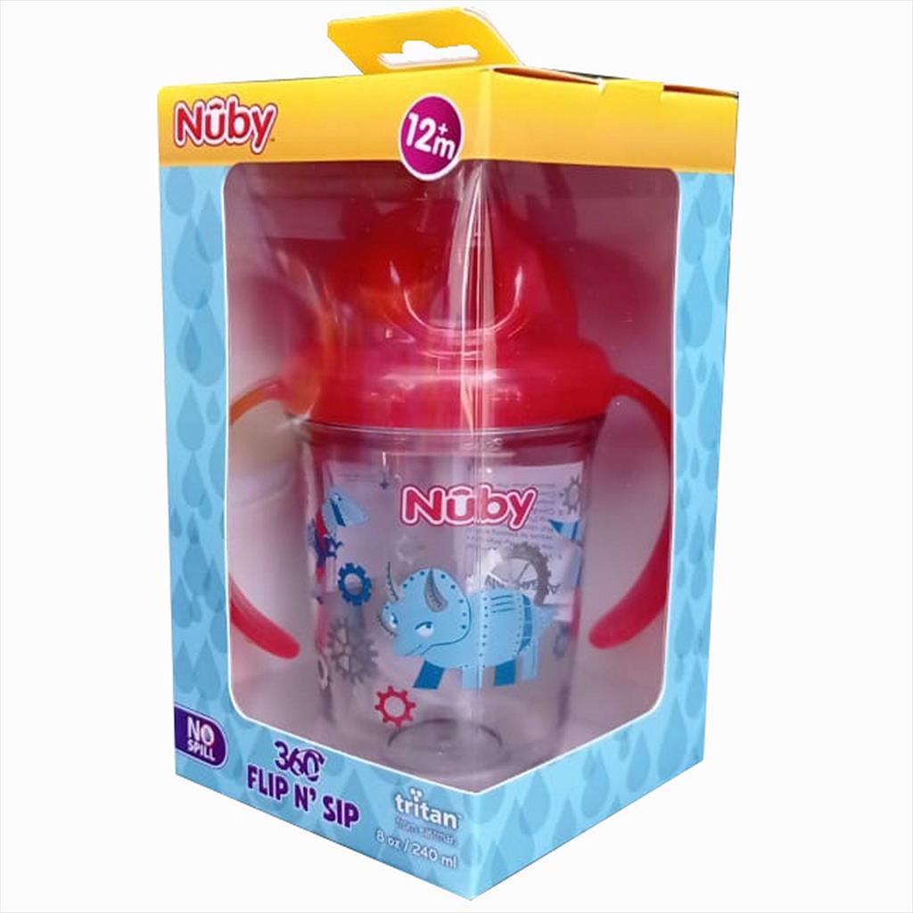 NUBY 126320 240 ml Tritan Flip it Glitter Red Dino Botol