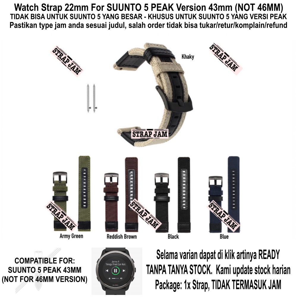 Strap Suunto 5 Peak 43mm (VERSI PEAK) - Tali Jam 22mm Woven Nilon Nylon Kanvas