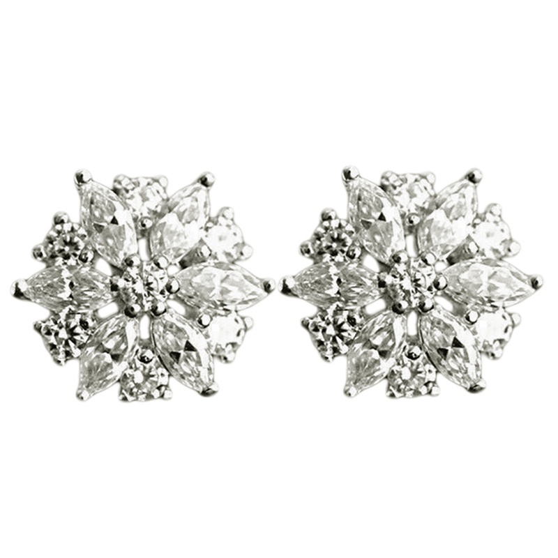 Dazzling Crystal Cubic Zirconia Stud Earrings Delicate Women Wedding Accessories High Quality Silver Color Trendy Jewelry