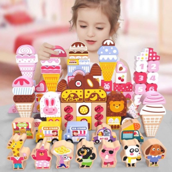

Mainan Edukasi Kayu Wooden Ice Cream City Building Blocks CBB Murah
