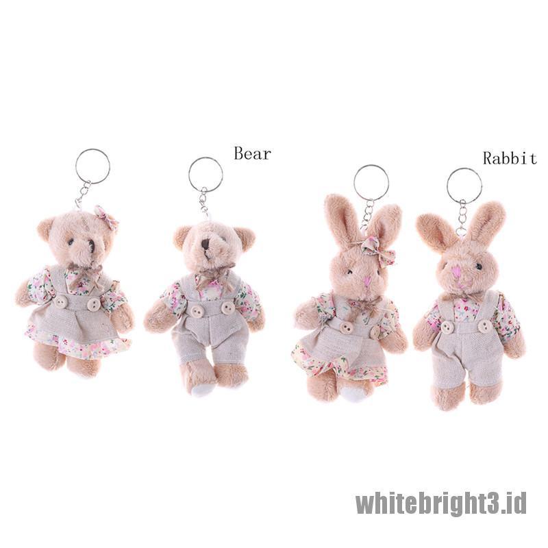 (white3) 1pc Gantungan Kunci Boneka Beruang / Kelinci Bahan Plush 11cm Untuk Hadiah Pasangan / Teman 2017