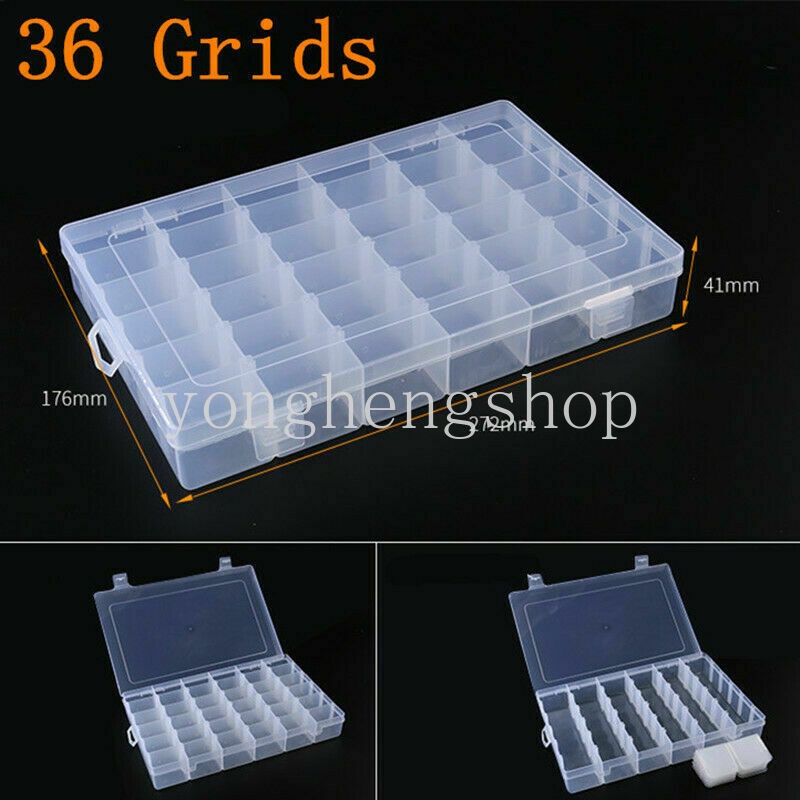 Kotak Penyimpanan Perhiasan Cincin Anting Bahan Plastik 36 Grids Adjustable