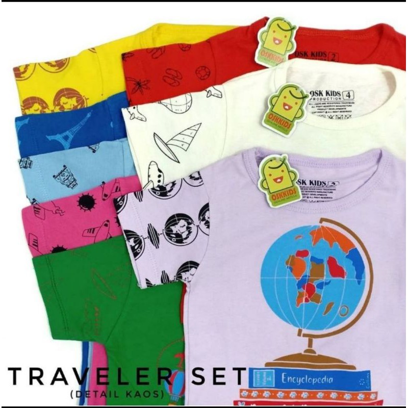 Set Setelan Anak Laki Laki dan Perempuan Osk Traveler Usia 1-4Tahun