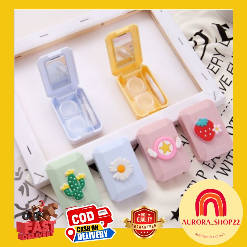 [COD] SOFTLENS CASE WITH MIROR KOTAK LENSA DENGAN CERMIN KARAKTER LUCU CUTE IMPORT TEMPAT PENYIMPANAN LENSA MATA