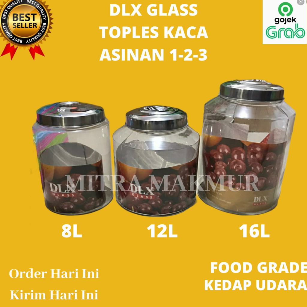 DLX GLASS - Toples Kaca / Toples Asinan 1-2-3 / Toples Kue 8-12-16 Liter FREE BUBBLE WRAP